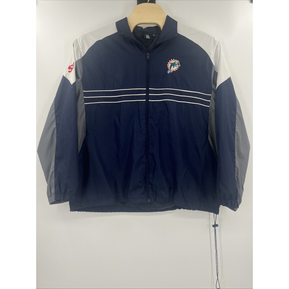 Reebok NFL Team Apparel‎ Miami Dolphins SI Zip Up Windbreaker Size 2XL Blue Logo